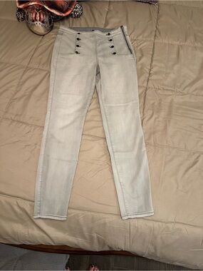 White House Black Market Light Gray Skinny Jeans with Sailor-Style Buttons